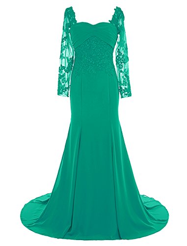 Dresstells®Vestido De Ceremonia Largo Mangas Largas con Cola Escote Corazón Verde 44