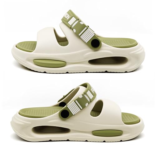 Image of Men's Slide Sandals Indoor and Outdoor, Casual Platform Slide Sandals for Men Spring Summer, Lightweight Comfortable Cushioned Open Toe Men's Slippers Shoes Green 9.5