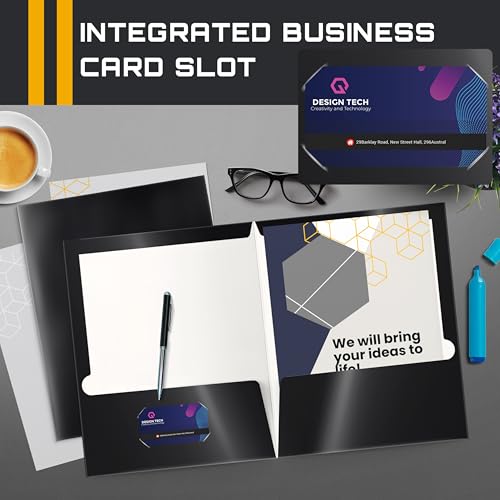 Image of Better Office Products 2 Pocket Glossy Laminated Black Paper Folders, Letter Size, Black Paper Portfolios, Box of 25