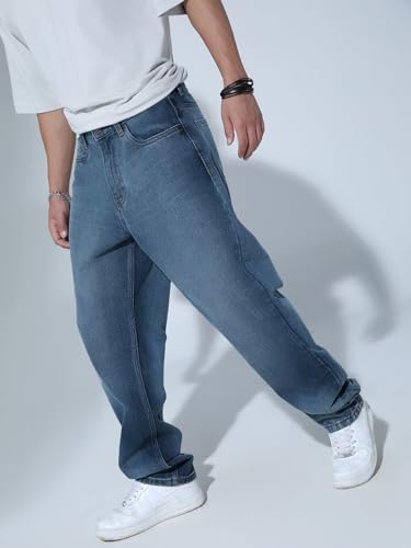 Image of Hubberholme Men Blue Cotton Straight Fit Casual Jeans