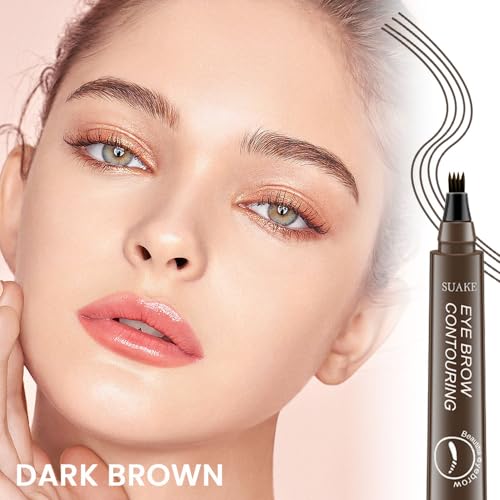 Kaely 2Pcs Microblading Eyebrow Pen with Brow Brush,Magical Precise Waterproof Brow Pen,Suake Eyebrow Contouring Pen,4 Tip Eye Brow Pencils for Women,Creates Natural Brows,Sponge Head 02 Dark Brown - Thumbnail 2