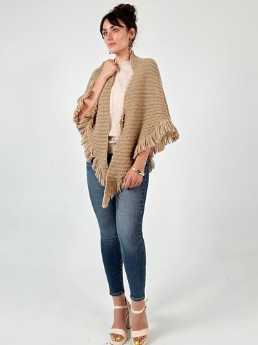 CATCHY & CRAFTY Poncho Knitted Cape Shawl Wrap Cardigan for Women Elegant Pullover Sweater Holiday Warm Gifts2