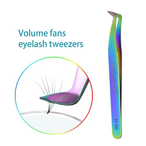 Pince à épiler Nagaraku pour extensions de cils droites et incurvées pour cils individuels et volume - En acier inoxydable N-05. N-05