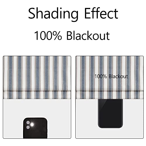 Brighton Cordless 100% Blackout Fabric Roman Shades For Windows, Pull-Down Blind For Home, Bedroom, Living Room, Kitchen, Office, Yarn-Dyed Vertical Stripe, 27X64 Inches, Blue #TOP3