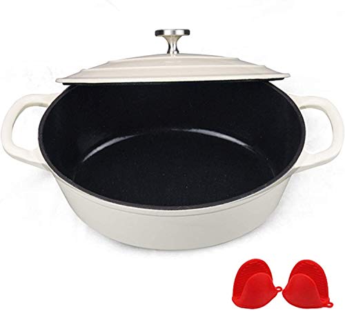 MXXHFC Casserole Premium Horno Ovalado de Hierro Fundido esmaltado, Olla para Hornear Pan con Tapa, autococción Lenta Antiadherente, Acabado con Revestimiento de Esmalte Negro Mate Cazuela Interior