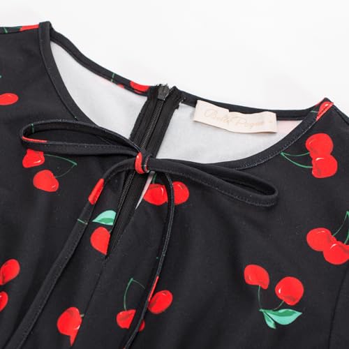 Image of Belle Poque Women's 1940s Vintage A Line Swing Dress Keyhole Tie Dress Round Neck Work Dress Tea Dress