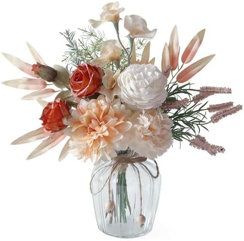 DETALINEE Faux Flowers in Vase,Fake Flowers with Vase, Silk Artificial Flowers Arrangements in Vase for Office Home Kitchen D
