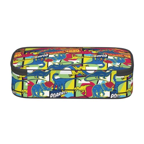 Image of Cartoon Dinosaur Large Pencil Case With Zipper Compartments Stationery Pencil Bag For Kids Teens Students School Supplies