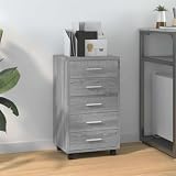 Weilusique Cassettiera con ruote, in legno Sonoma, 33 x 38 x 63 cm, 5 cassetti, mobile mobile per ufficio e cameretta dei bambini, spazio di archiviazione flessibile, portata fino a 40 kg