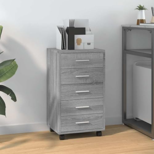 sephironlbb Cajonera con ruedas gris Sonoma de madera 33 x 38 x 63 cm, 5 cajones con frenos, espacio de almacenamiento versátil para oficina, habitación infantil, taller, almacenamiento flexible y