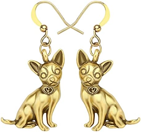 DUOWEI Orecchini in lega placcato oro antico Chihuahua Cane per le donne ragazze adolescenti Pet ciondola gioielli vintage regalo, Metallo, Arenaria