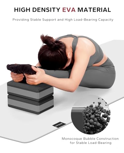 HAPBEAR Yoga Blocks 2 Pack - 9x6x3in High-Density EVA Foam with Non-Slip Textured Surface, Supportive for Deep Stretching & Lightweight - Ideal for Yoga, Pilates, Stretching Exercises - Thumbnail 4