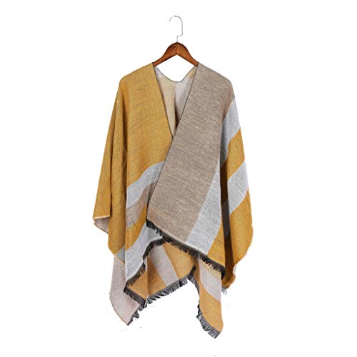 JIAJU De Las Mujeres Rayado geométrico Ponchos Chales con borlas, Cabos Elegantes con Flecos Hem Knit del Poncho del Cabo del suéter (Color : Amarillo)