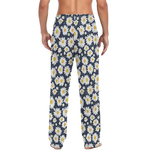 White Daisy Men’s Pajama Bottoms Soft Lightweight Lounge Pants with Elastic Drawstring Waist2