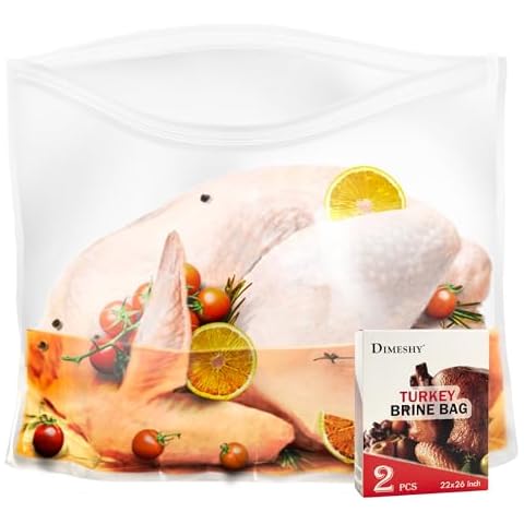 Turkey Brining Bag, 26"×22" 2 Packs Extra Large Brine Bag with 2 Strings Thickened Brining Bag Holds Up to 35 Pounds, Double Zippers Seal Brine Bags for Turkey, Chicken, Beef, Pork, Ham Cover