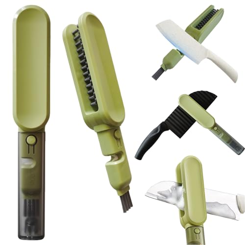 Dokpod Cepillo de hoja de cuchillo con mango largo y tapa que integra afilador de cuchillos y cepillo de limpieza de huecos, limpiador de cerdas de doble cara para cuchillo de cocina, palillos,