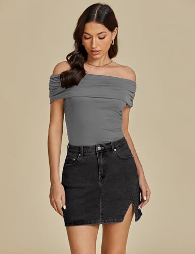 luvamia Jean Skirts for Women Denim High Waisted Stretchy Denim Skirt with Slit Trendy Casual Slim Fit Short Skirts4
