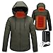 Yeah-hhi Giacca Riscaldata per Uomo con Pacco Batteria 5V Cappotto Caldo Giacca con Cappuccio Antivento per Lo Sci, L'escursionismo, Il Campeggio,XXXL,Green