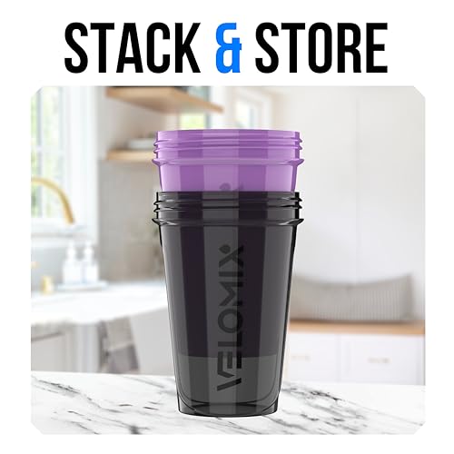 Image of VELOMIX -2 Pack- 20 oz Protein Shaker Bottles for Protein Mixes - 2x Wire Whisk | Leak Proof Shaker Cups for Protein Shakes and Pre Workout | Protein Shaker Bottle Pack (A9) Purple /Black