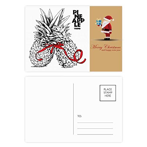 Cartes postales ananas motif tropical couple et Père Noël pour fêtes