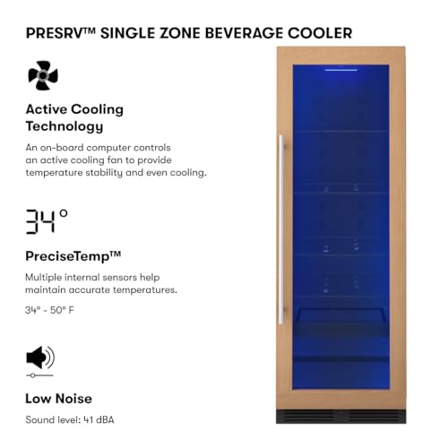 Image of Zephyr 24 Inch Panel-Ready Wine Fridge & Beverage Refrigerator Single Zone Full Size - Tall Wine Cooler Cellars Large Bar Drink Freestanding w /Glass Door - 266x12oz cans & 14x750 ml bottles