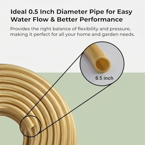 Image of Casa De Amor 0.5 Inch Flexible Expandable Garden Hose Pipe with Connector & Clamps | Light Golden Water Pipe for Gardening, Car Wash & Home Use | Leak-Proof, Lightweight | 5 Meter (16.40 Feet)