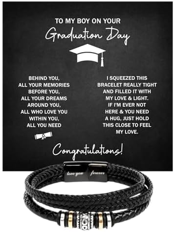 To My Boy Graduation Gifts For Him | 2025 Graduation Bracelet For Gift for Son, Teen Boys, Friends, Brothers, Classmates Message Card & Gift Box | High School & College Graduation Present To My Boy Graduation Gifts For Him | 2025 Graduation Bracelet For Gift for Son, Teen Boys, Friends, Brothers, Classmates Message Card & Gift Box | High School & College Graduation Present