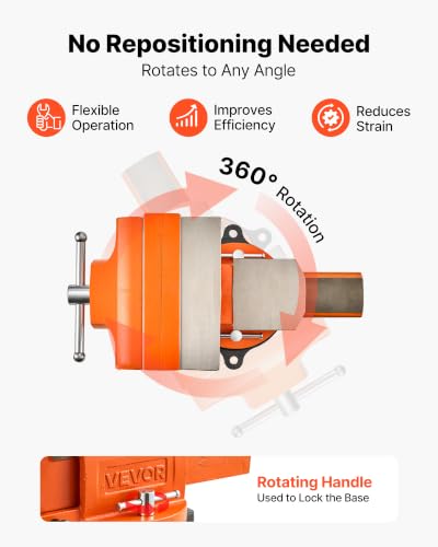 Image of VEVOR Heavy Duty Bench Vise, 8 inch Jaw Width, Multi-Purpose Ductile Iron Bench Vise with Anvil and 360-Degree Locking Swivel Base, 2.95 inch Throat Depth, 8 inch Max Jaw Opening, for Drilling, Pipe Cutting