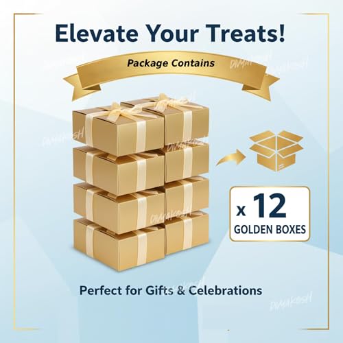 Image of Divyakosh 12 Pcs Multipurpose Golden Folding Gift Boxes with Ribbon|Decorative Empty Boxes for Wedding, Diwali, Birthday & Party Return Gifts|Paper Boxes for Sweets, Chocolates