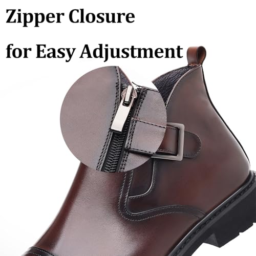 Men's Genuine Leather Monk Buckle Low Heel Chelsea Boots with Side Zipper Soft Non Slip Dress Ankle Boots for Business Work Evening Booties4