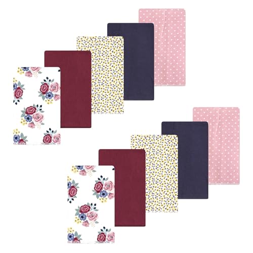 Luvable Friends Hudson Baby Flannel Burp Cloths 10pk, Rose Navy Bloom