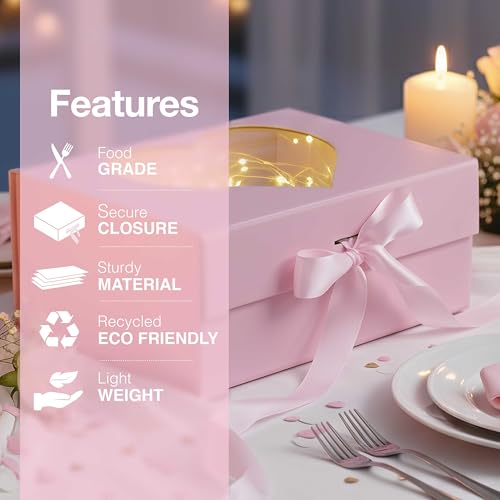 Image of RBS - Pink Gift Box with Window 23x16x10cm Gift Boxes for Packaging (1 Pack) Gifting Sturdy Hamper for Gift Empty Valentine's Day Gifting Box Holds Up to 5kg Elegant Gift Boxes for Gift Presentation