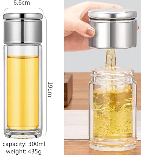 Image of Wosta Leakproof Glass Water Bottle with Stainless Steel Infuser Glass Tea Infuser Bottle with Strainer and Neoprene Sleeve for Loose Leaf Tea, Cold Brew Coffee. (P - PINK, 300ML)