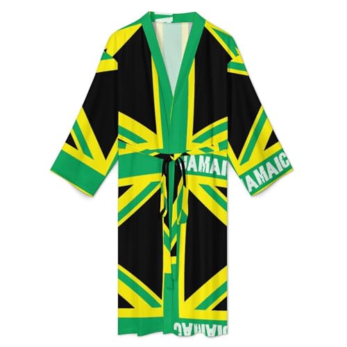 Jamaica Jamaican Kingdom Flag Mens Robe Long-sleeve Bathrobe Lightweight Nightgown Sleepwear for Spa Shower3