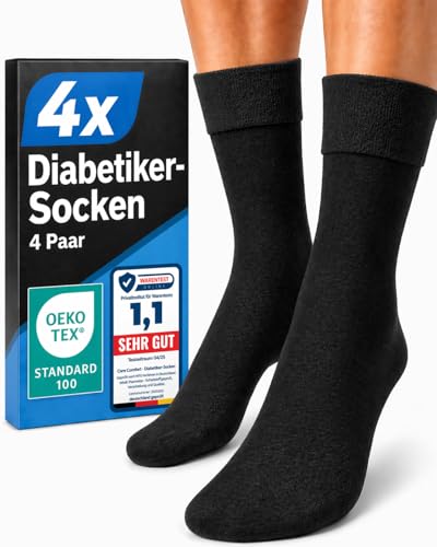 CORE GORIMO - 4 Paar - Diabetikersocken ohne Gummibund Herren und Damen - hochwertige Baumwolle - Diabetikersocken Herren und Diabetiker Socken Damen für jede Lebenslage (43-46 Schwarz)