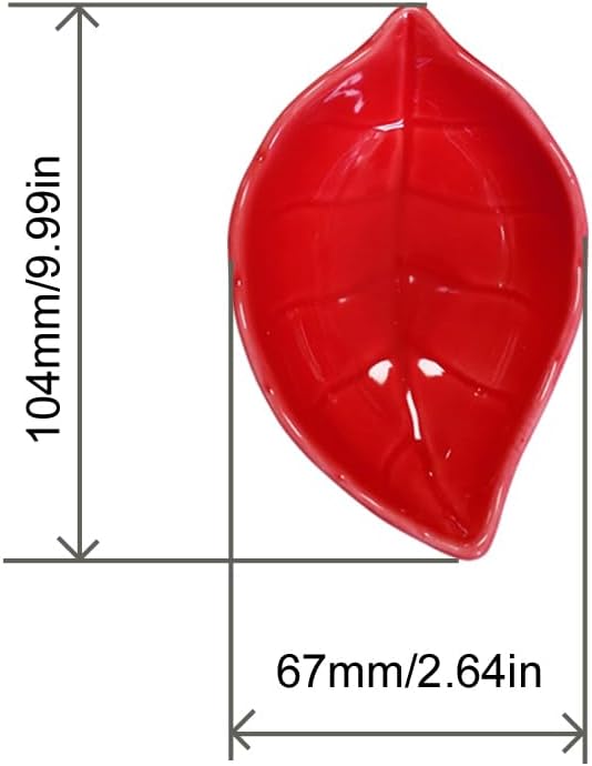 Red 6 pcs Leaf Shaped Porcelain Soy Sauce Dish Ceramic Dip Dipping Bowls 2.01 oz for Dinner Baking BBQ and Cooking