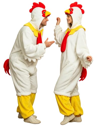 BWVQNO Loose - fitting Chicken Costume Adult White Chicken Onesie Pajamas Halloween Cosplay Costume Women Men
