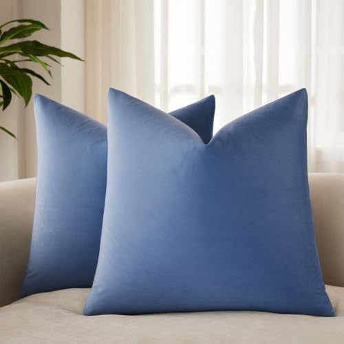 JUSPURBET Decorative Velvet Throw Pillow Covers 18x18 Set of 2,Blue