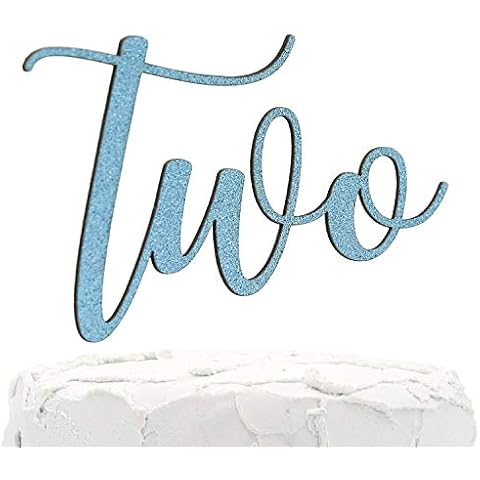 NANASUKO 2nd Birthday Cake Topper - Two - Double Sided Baby Blue Glitter - Premium Quality Made in USA Cover