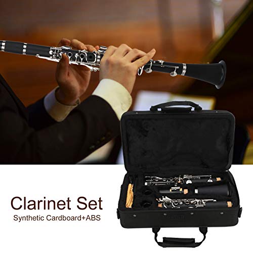 Strumento Musicale Clarinetto Chiave in Sib, Set Clarinetto 17 Chiavi in ​​Sib in Legno con Panno per Pulizia Scatola per Cacciavite a Lamella Strumento Musicale (BLACK)