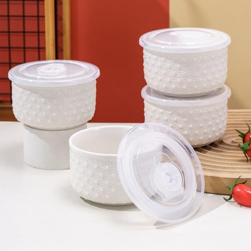 Mosuji 10 oz Set of 4 Oven-Safe Porcelain Ramekins with Lids, Large White Souffle and Creme Brulee Baking Dishes, Ramekin Bowls for Sauce and Dessert by Mosuji - Image 3