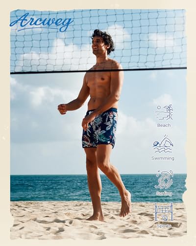 Arcweg Mens Swim Trunks Retro Swimming Shorts Bathing Suits with Mesh Lining 2 in 1 Vintage 80s 90s Swimwear Board Shorts2