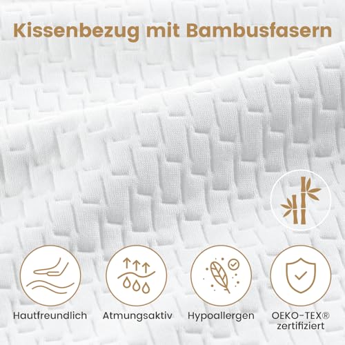 BedStory Kopfkissen 80x80 2er Set mit abziehbarem Bambusfasern Bezug, Antimilben und antibakteriell Kissen aus 1500g x 2 Mikrofasern, hypoallergen bequemes Weiches und atmungsaktives Kissen