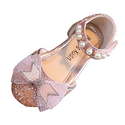 Fashion Spring and Summer Girls Sandals Party Dress Dance Show Princess Shoes Mesh Bowknot Pearl Hook Kids Slides Girls (Pink, 15-18 Months)