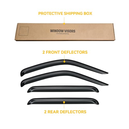 Image of Window Visor for 2002-2007 Jeep Liberty (KJ), Out-Channel Rain Guards Shields Vent Deflector Shade Wind Dark Smoke 2003 2004 2005 2006 02 03 04 05 06 07, Outside-Mount, 4PCS