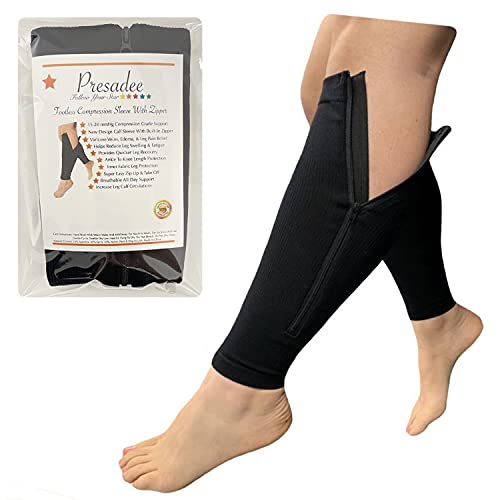 Presadee Calf Zipper 15-20 mmHg Compression Leg Circulation Fatigue Shin Sleeve (Black, 2X-Large)