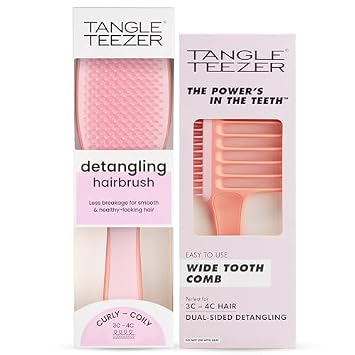 Tangle Teezer Curly Hair Detangling Duo, Includes Curly to Coily Ultimate Detangler Hairbrush & Double Sided Wide Tooth Comb, for 3C to 4C Hair Types