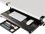 FENGE Under Desk Keyboard Tray Pull Out Keyboard Drawer Sturdy C Clamp Mount, 25.6 x 11.8 inch Ergonomic Design with Pencil Case and Phone Holder, Black