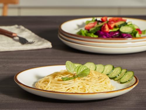 Image of ONEMORE 10.5 Inch Ceramic Dinner Plate - Large Stoneware Dish Set of 6, Dessert Salad Plates, Microwave, Dishwasher and Oven Safe, Easy to Clean, Rustic and Speckled Style Dinnerware, Creamy White
