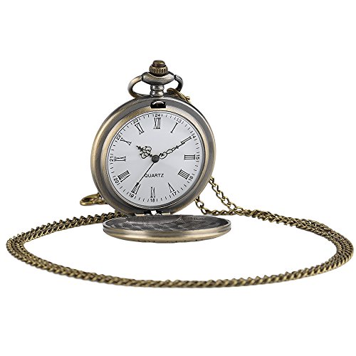 Swhily Pocket Watch, Mens Vintage Quartz Dad Pocket Watches with Chain for Daddy Birthday,Valentine's Day, Christmas + Gift Box (Bronze) - Image 5